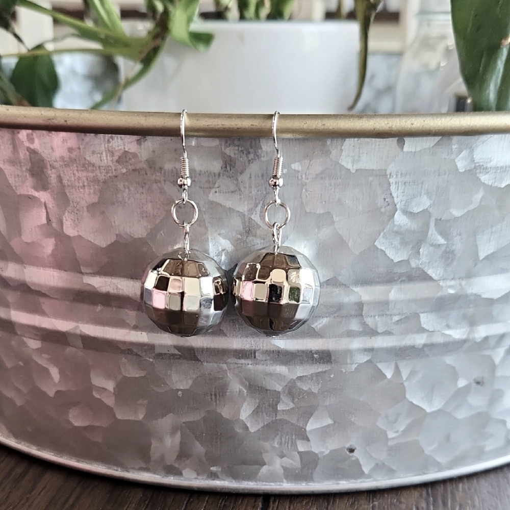 Silver Disco Ball Earrings